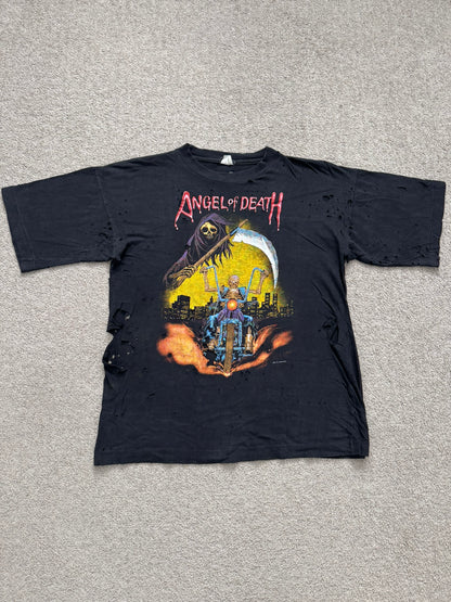 1990s Vintage Angel of Death Biker Distressed Thrashed T Shirt