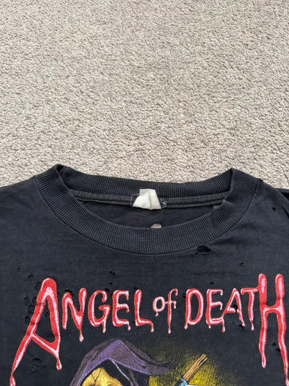 1990s Vintage Angel of Death Biker Distressed Thrashed T Shirt