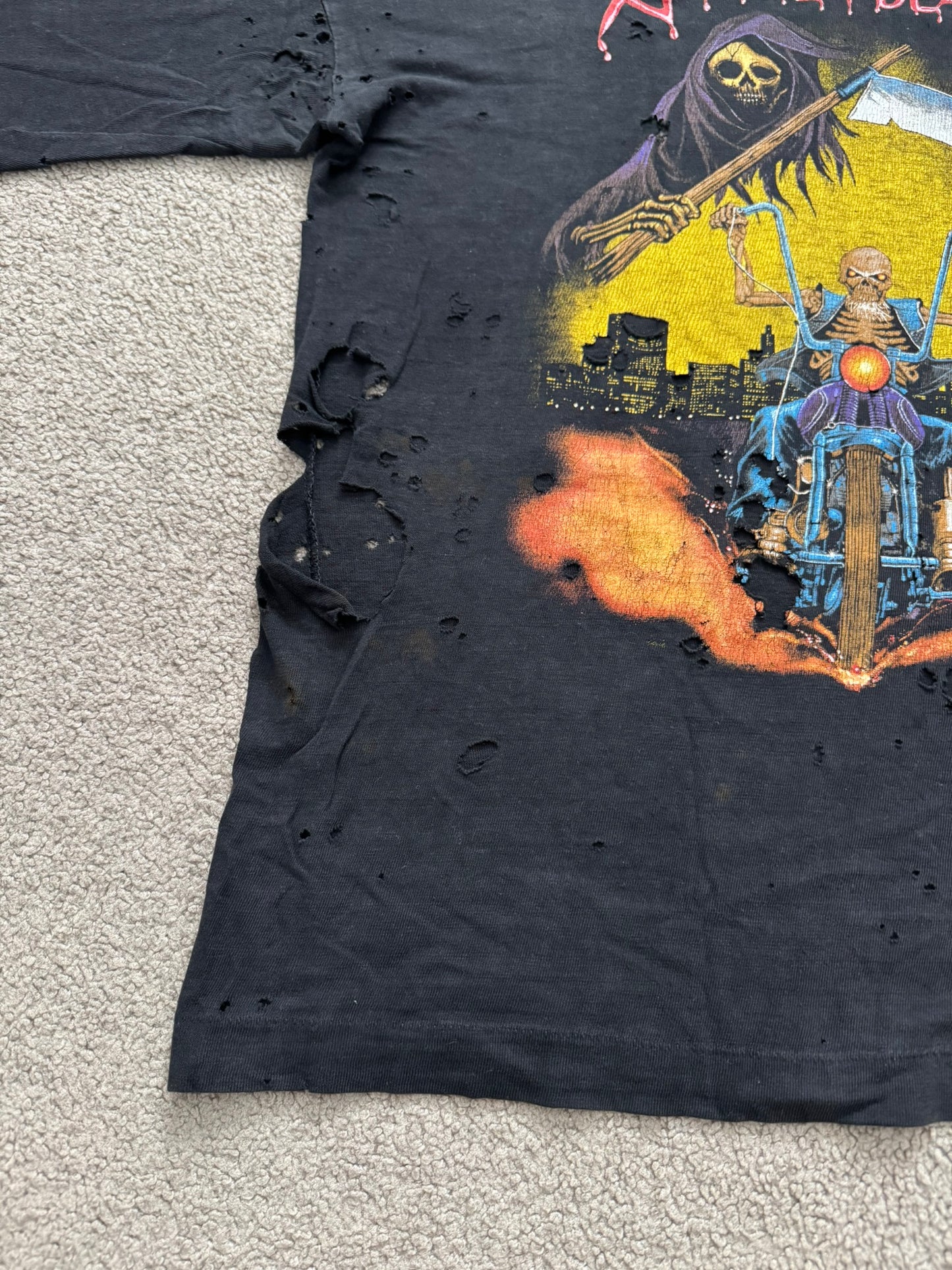 1990s Vintage Angel of Death Biker Distressed Thrashed T Shirt