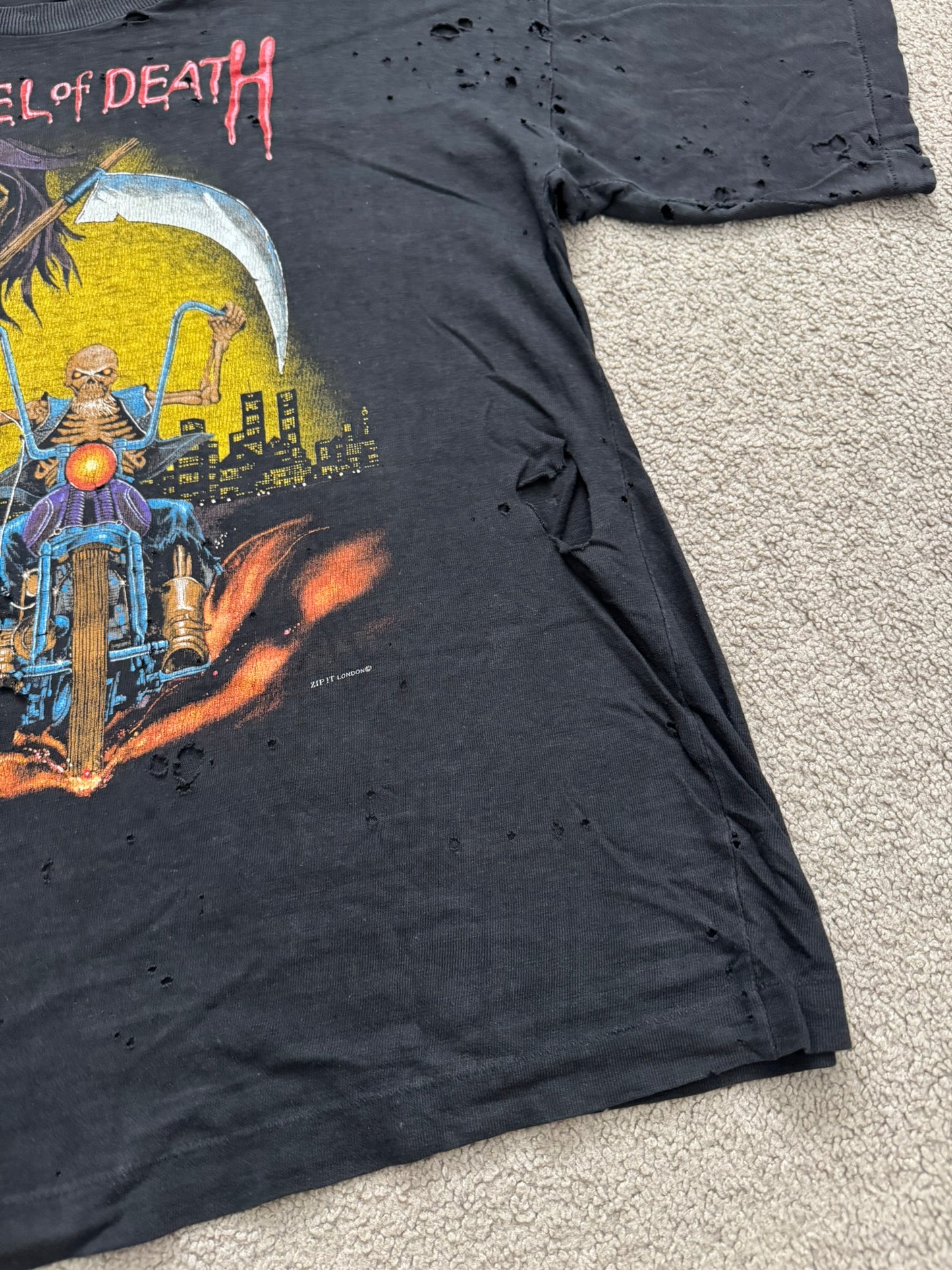 1990s Vintage Angel of Death Biker Distressed Thrashed T Shirt