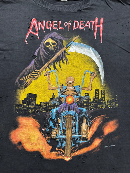 1990s Vintage Angel of Death Biker Distressed Thrashed T Shirt