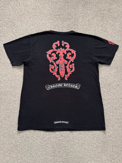 Chrome Hearts Red Vine Dagger Scroll Logo Pocket T Shirt