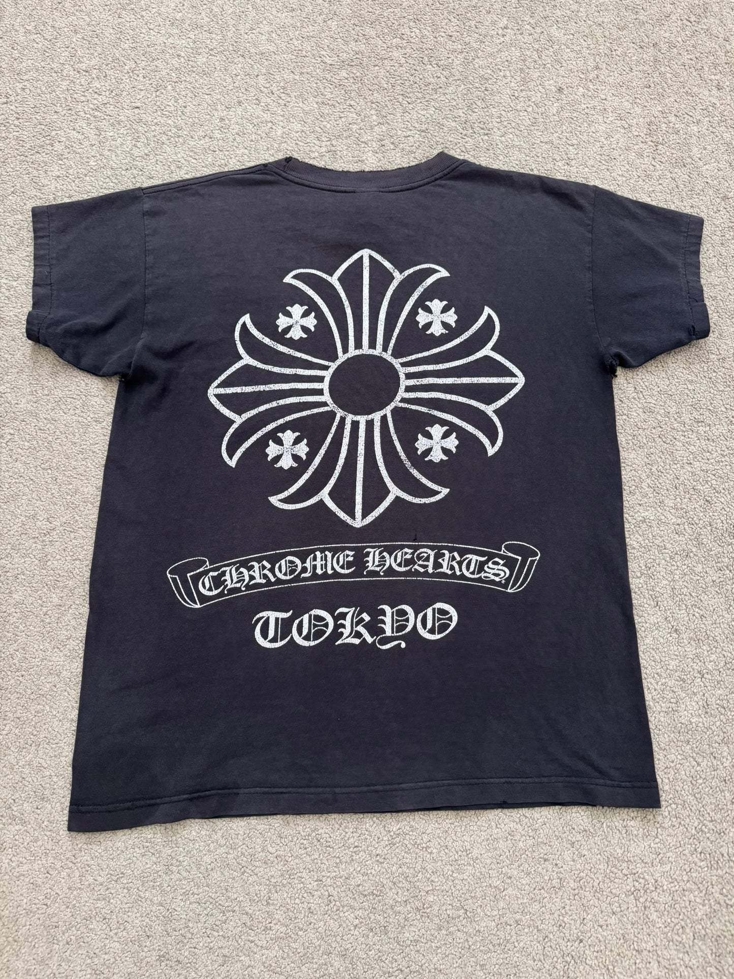 Vintage Chrome Hearts Thrashed Tokyo Maltese Cross T Shirt