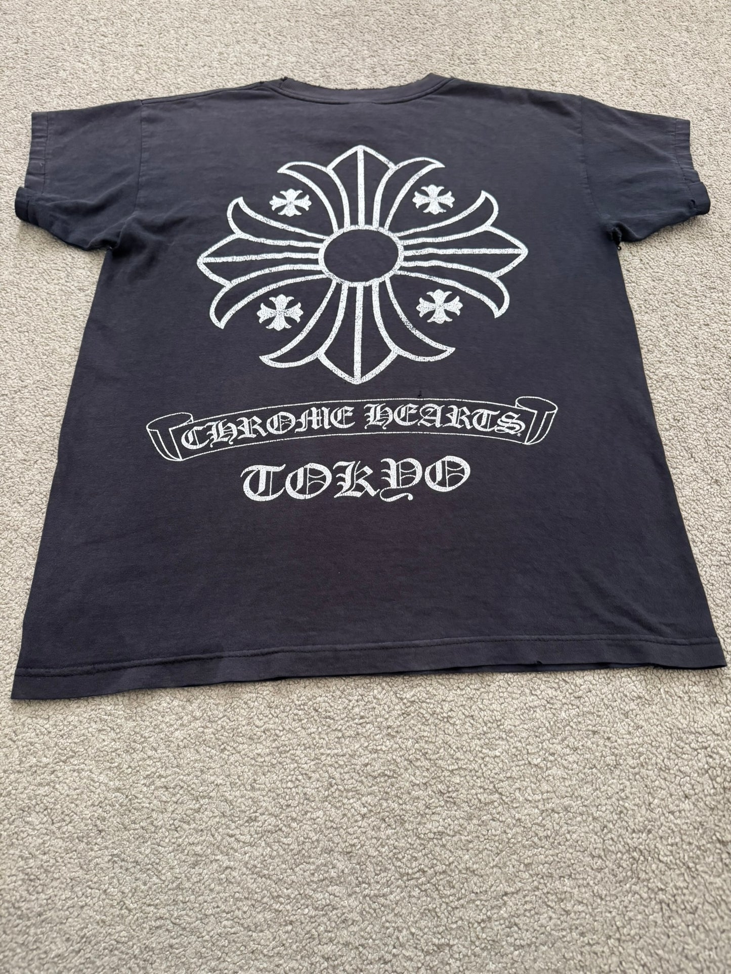 Vintage Chrome Hearts Thrashed Tokyo Maltese Cross T Shirt
