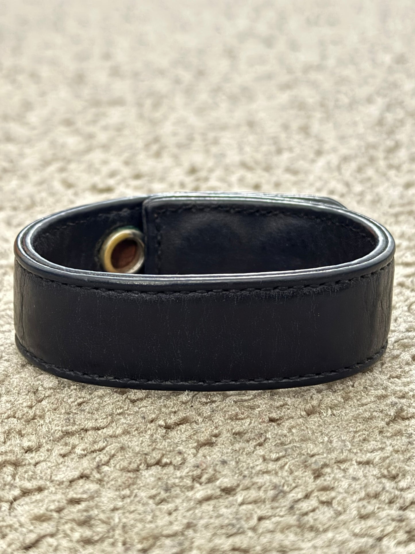 Chrome Hearts 3 Silver Cross Snap Button Black Leather Bracelet