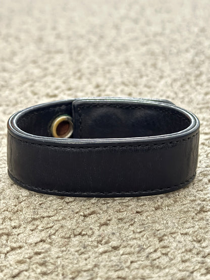 Chrome Hearts 3 Silver Cross Snap Button Black Leather Bracelet