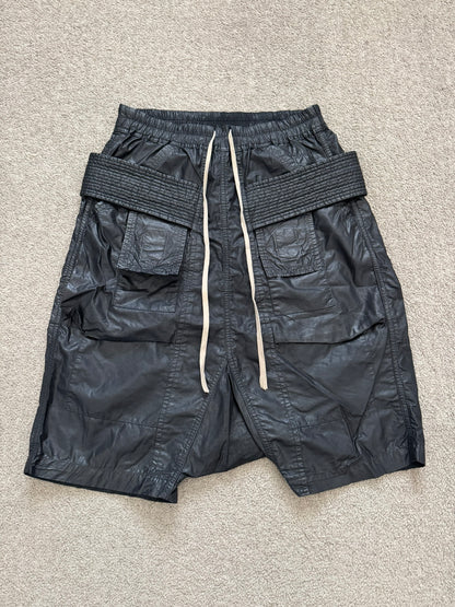 SS15 Rick Owens DRKSHDW Black Waxed Creatch Cargo Pods Shorts