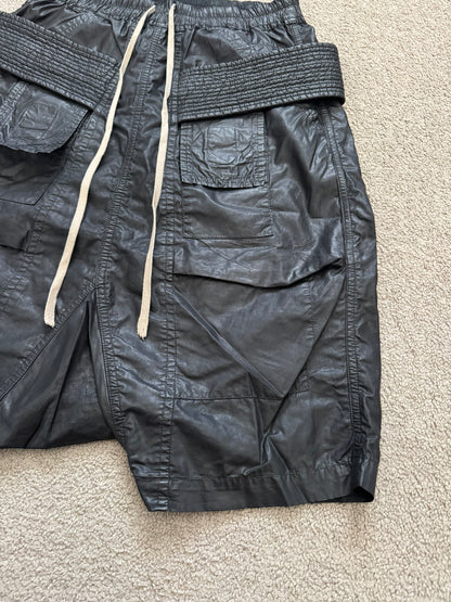 SS15 Rick Owens DRKSHDW Black Waxed Creatch Cargo Pods Shorts