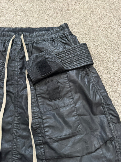 SS15 Rick Owens DRKSHDW Black Waxed Creatch Cargo Pods Shorts