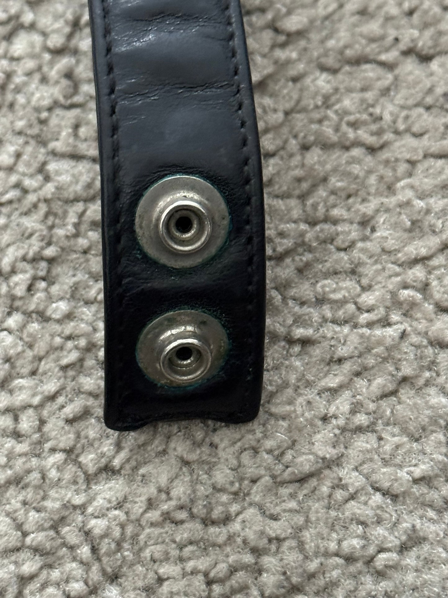 Chrome Hearts 3 Silver Cross Snap Button Black Leather Bracelet