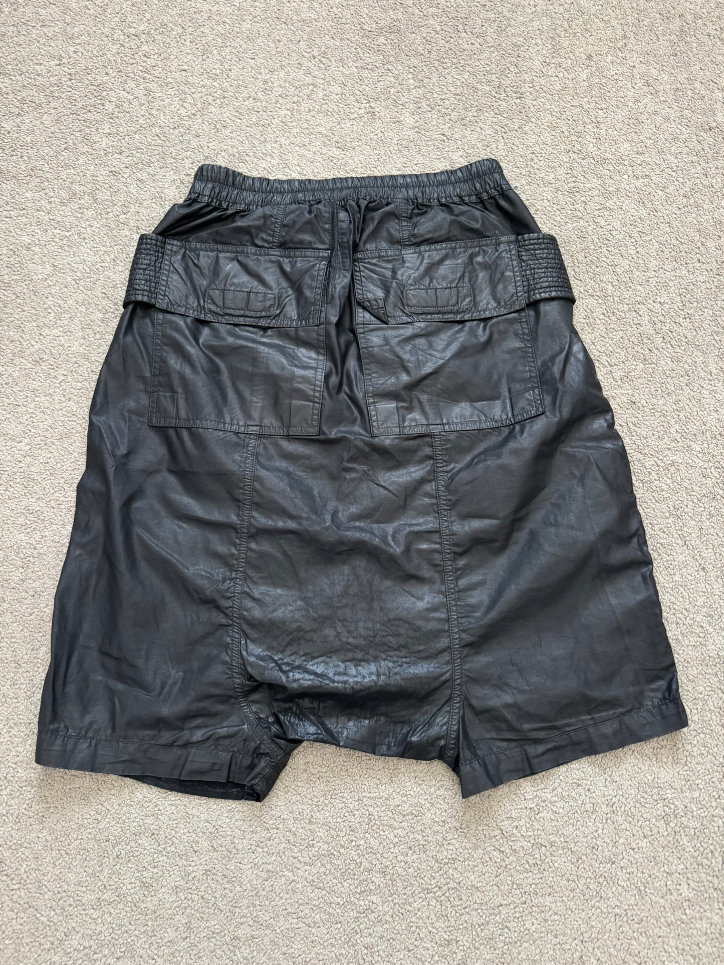 SS15 Rick Owens DRKSHDW Black Waxed Creatch Cargo Pods Shorts