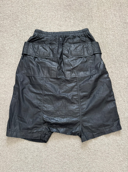 SS15 Rick Owens DRKSHDW Black Waxed Creatch Cargo Pods Shorts