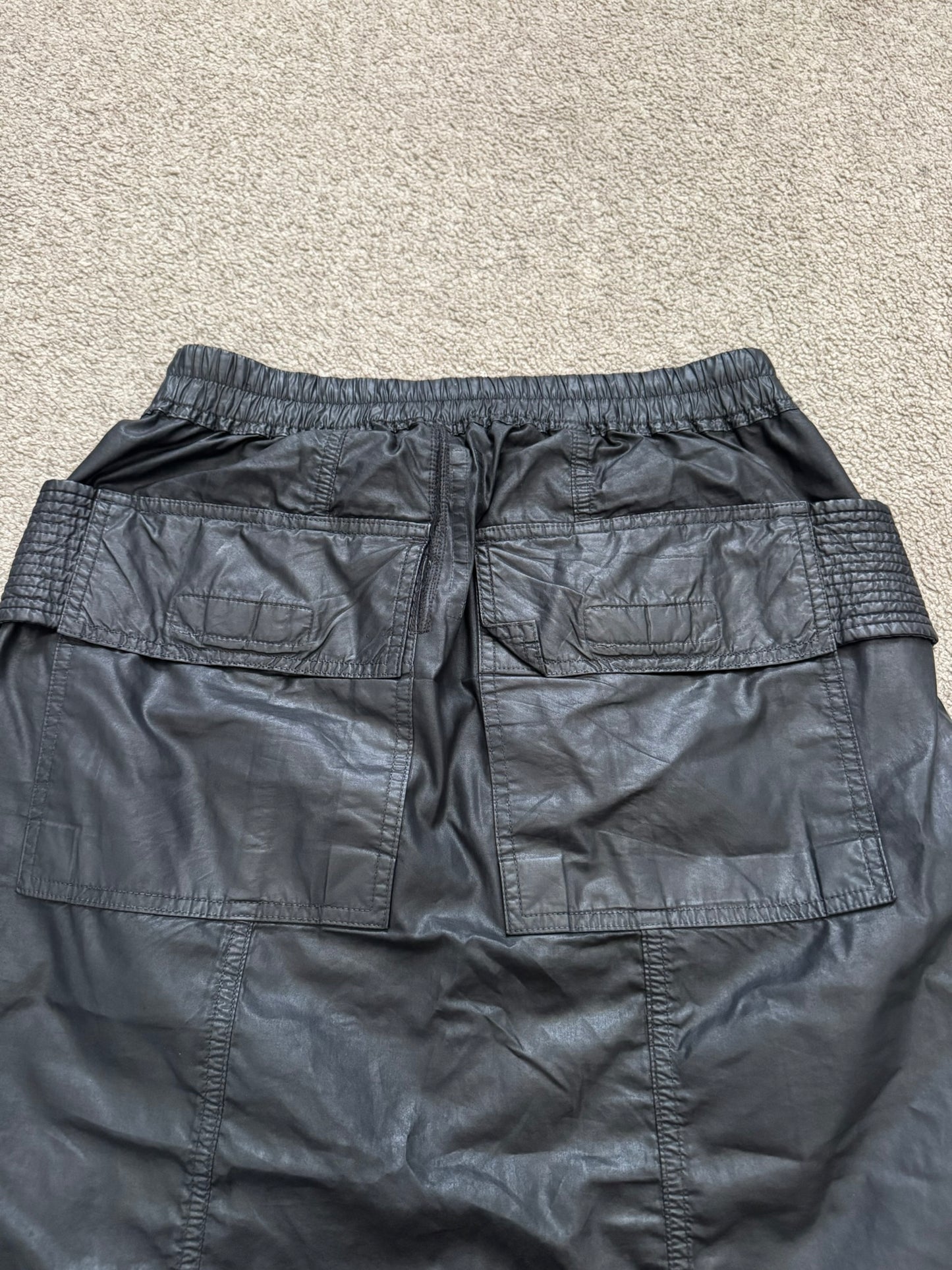 SS15 Rick Owens DRKSHDW Black Waxed Creatch Cargo Pods Shorts