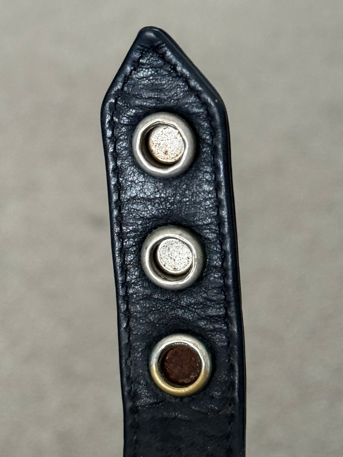 Chrome Hearts 3 Silver Cross Snap Button Black Leather Bracelet