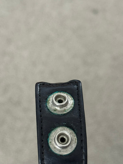 Chrome Hearts 3 Silver Cross Snap Button Black Leather Bracelet