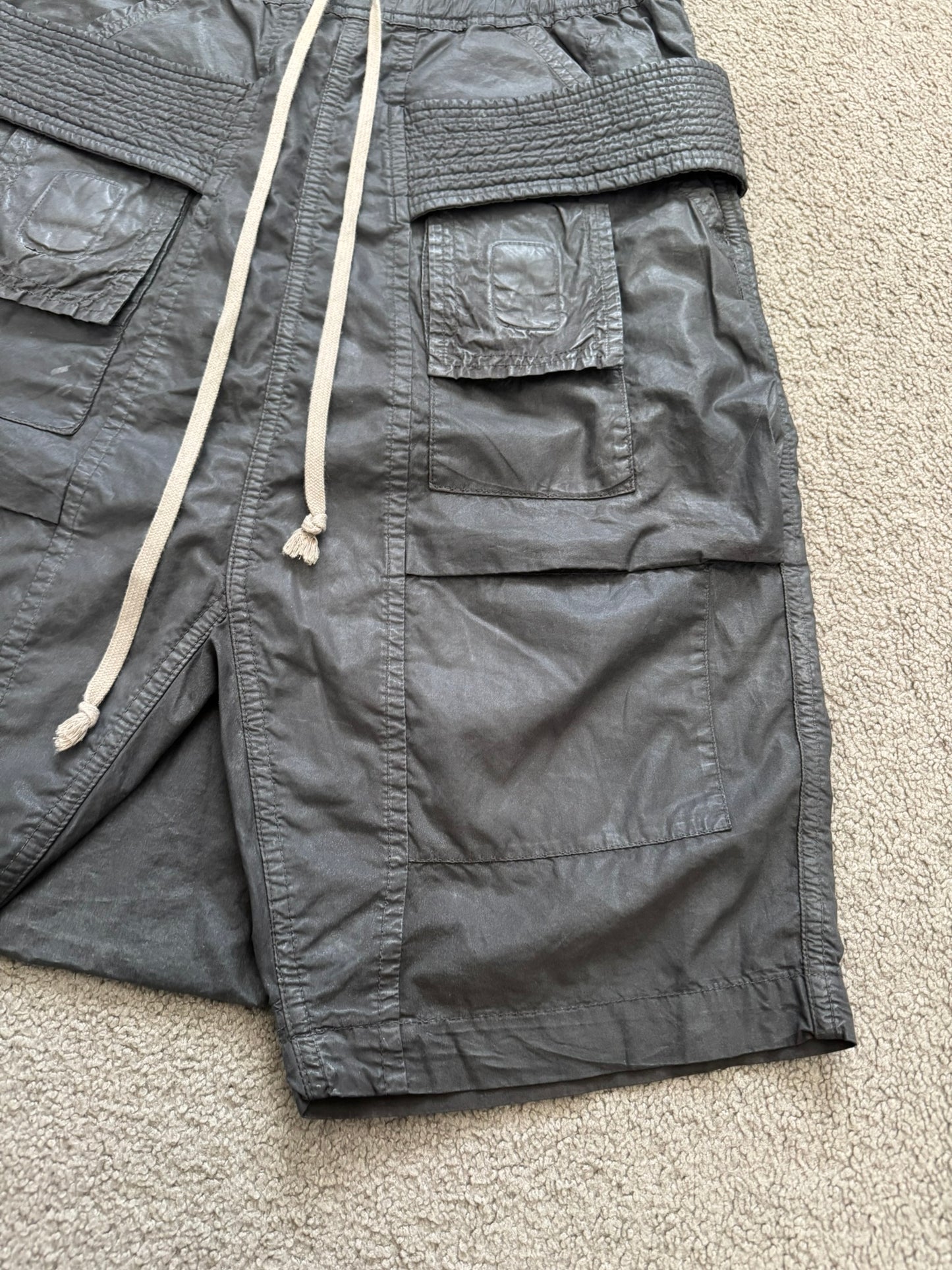 SS15 Rick Owens DRKSHDW Dark Dust Waxed Creatch Cargo Pods Shorts