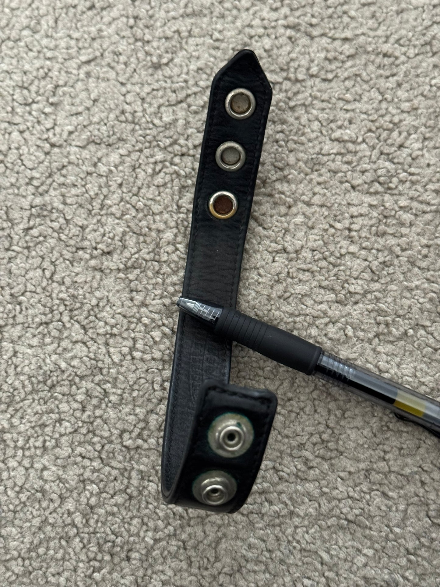 Chrome Hearts 3 Silver Cross Snap Button Black Leather Bracelet