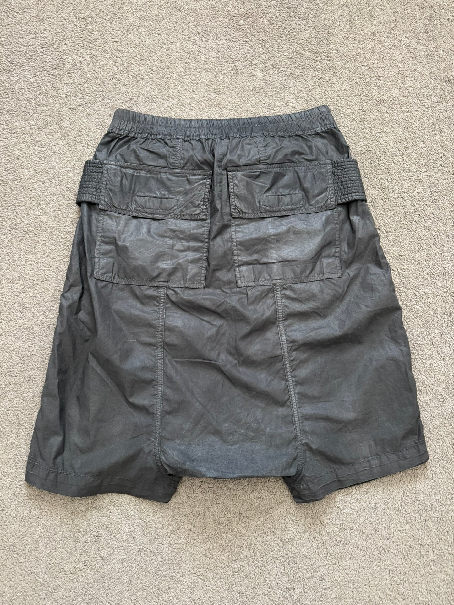 SS15 Rick Owens DRKSHDW Dark Dust Waxed Creatch Cargo Pods Shorts