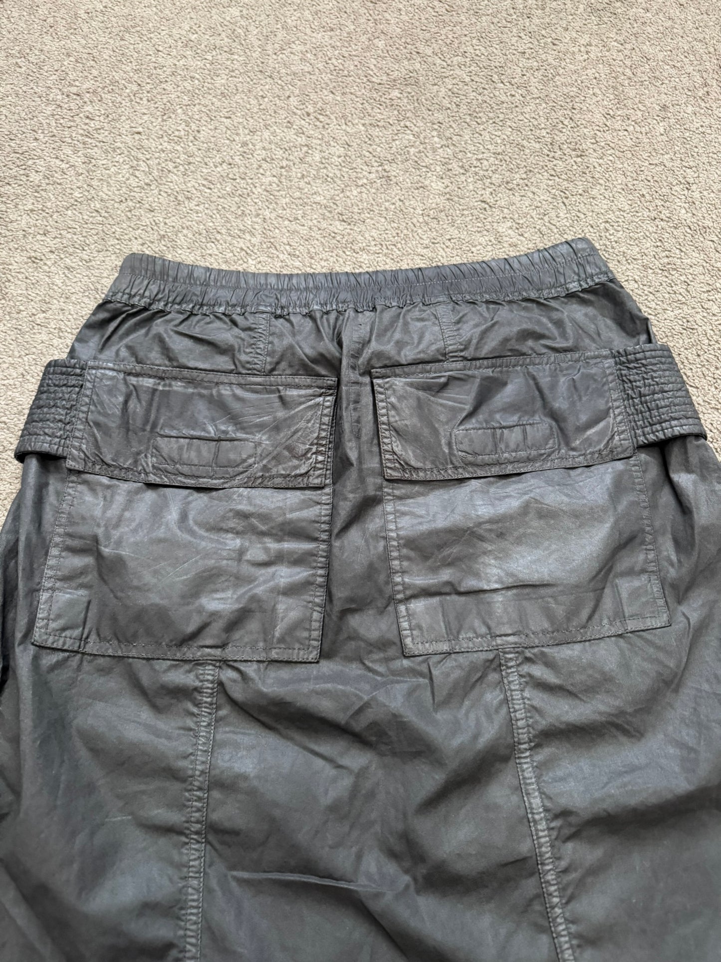 SS15 Rick Owens DRKSHDW Dark Dust Waxed Creatch Cargo Pods Shorts
