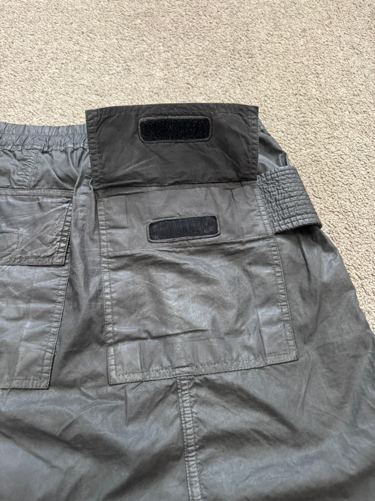 SS15 Rick Owens DRKSHDW Dark Dust Waxed Creatch Cargo Pods Shorts