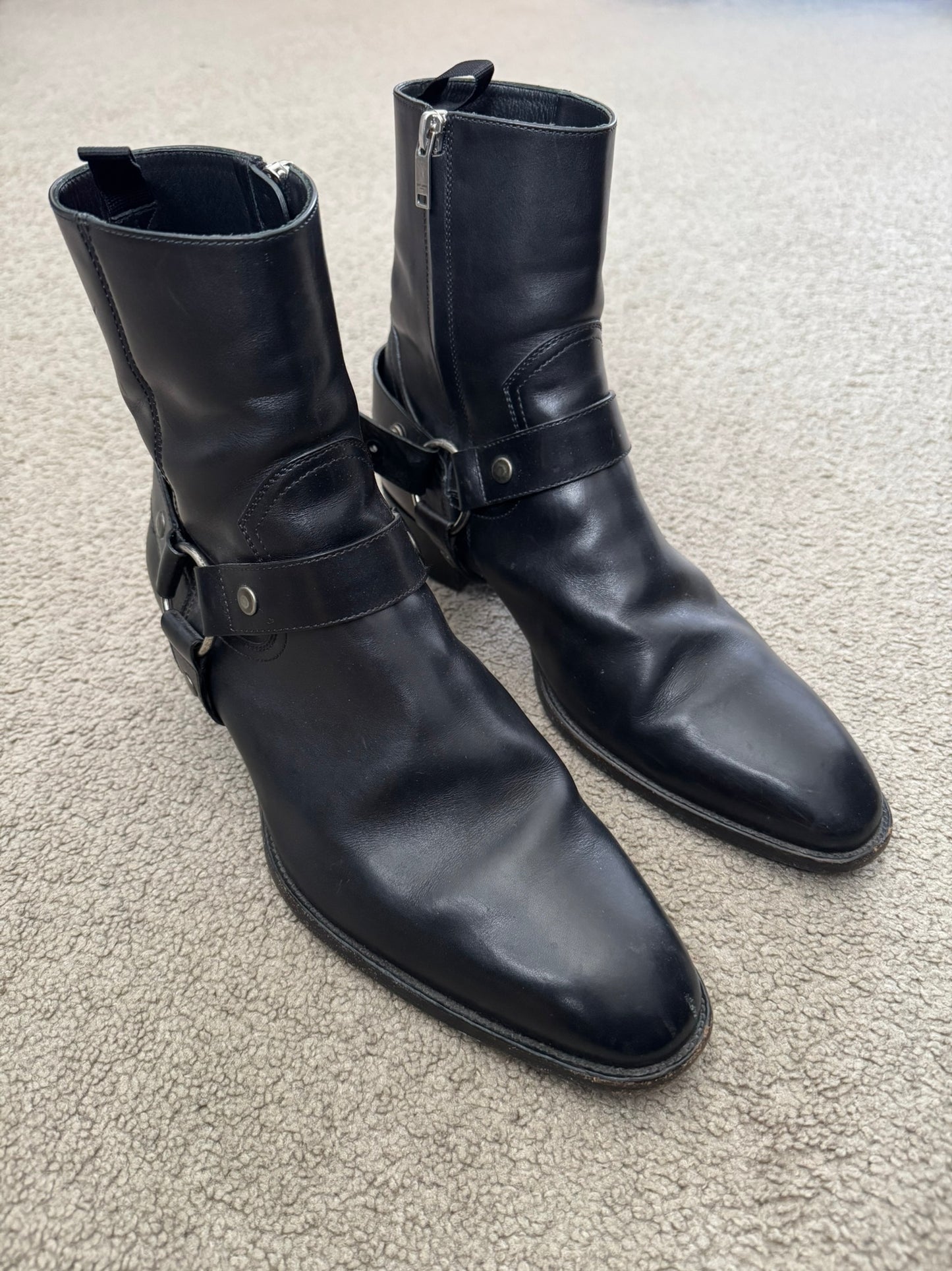 SS16 Saint Laurent by Hedi Slimane Wyatt 40mm Black Leather Harness Boots