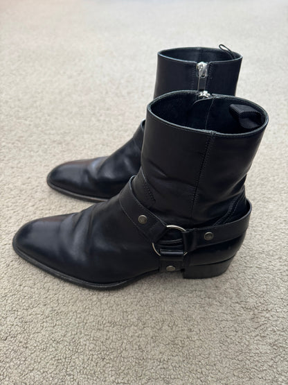 SS16 Saint Laurent by Hedi Slimane Wyatt 40mm Black Leather Harness Boots