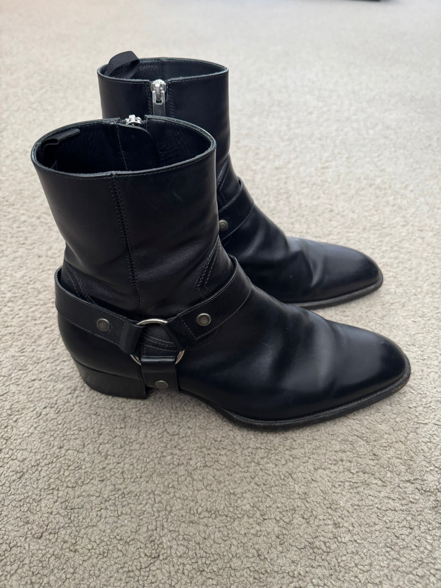 SS16 Saint Laurent by Hedi Slimane Wyatt 40mm Black Leather Harness Boots