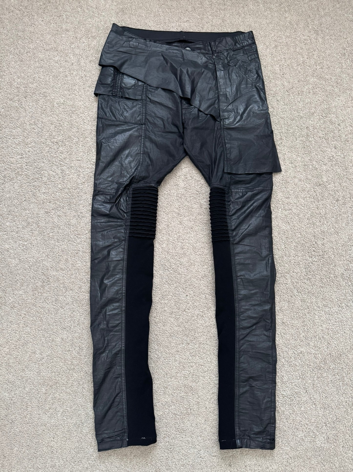 FW13 Rick Owens DRKSHDW "Plinth" Runway Waxed Memphis Biker Jeans