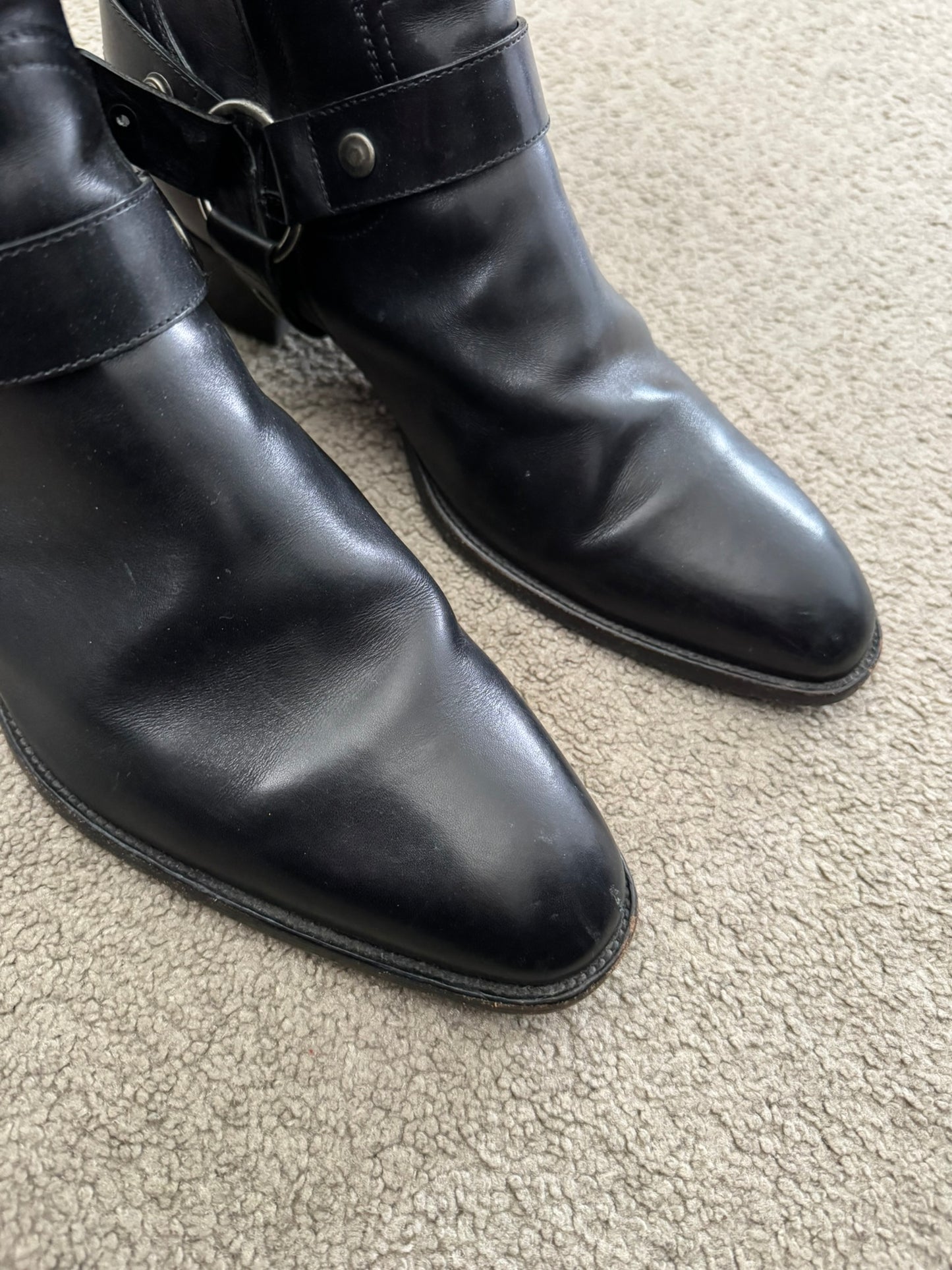 SS16 Saint Laurent by Hedi Slimane Wyatt 40mm Black Leather Harness Boots