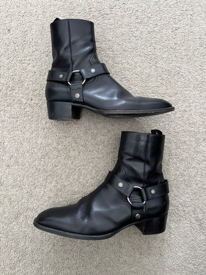 SS16 Saint Laurent by Hedi Slimane Wyatt 40mm Black Leather Harness Boots