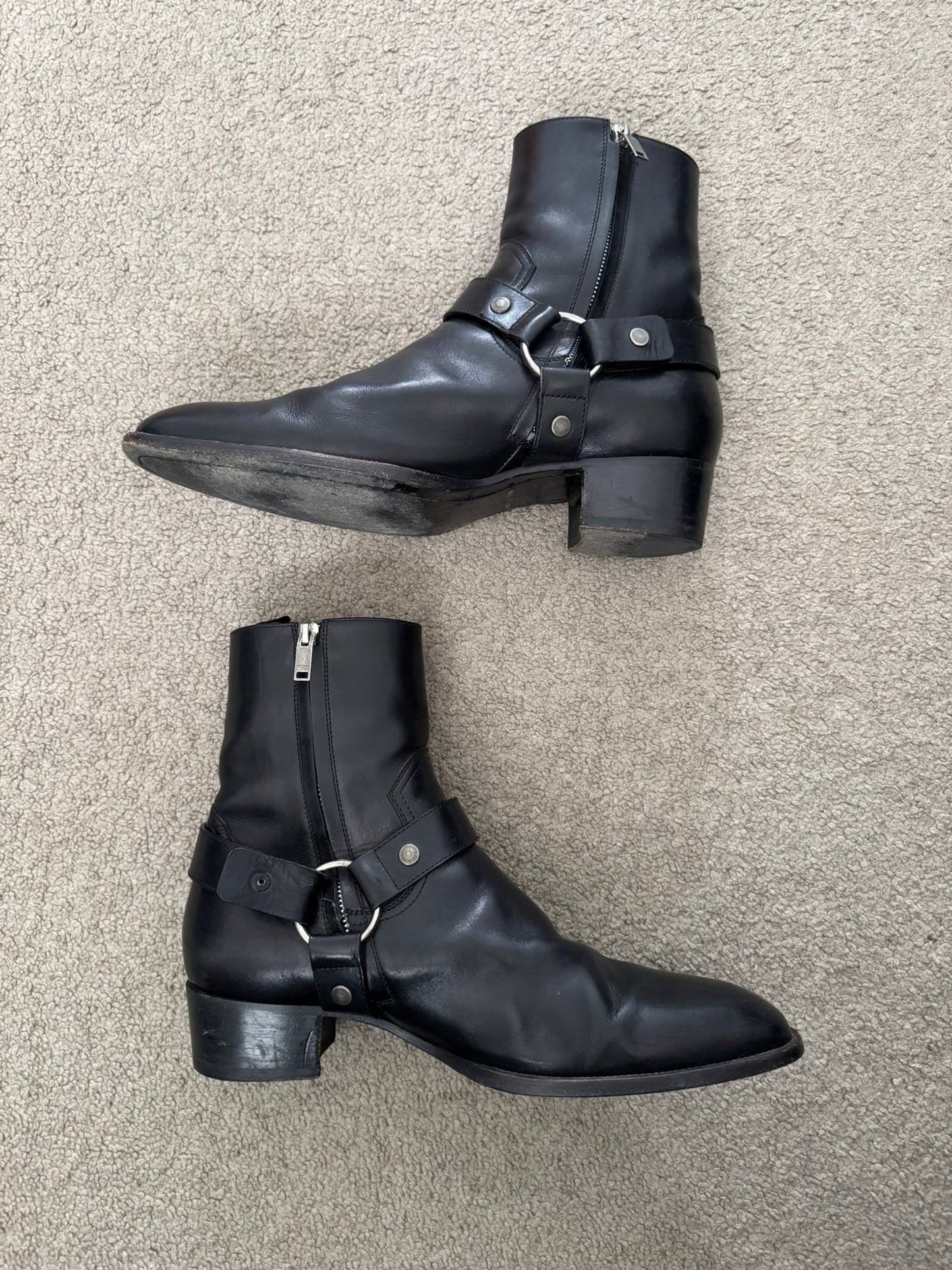 SS16 Saint Laurent by Hedi Slimane Wyatt 40mm Black Leather Harness Boots