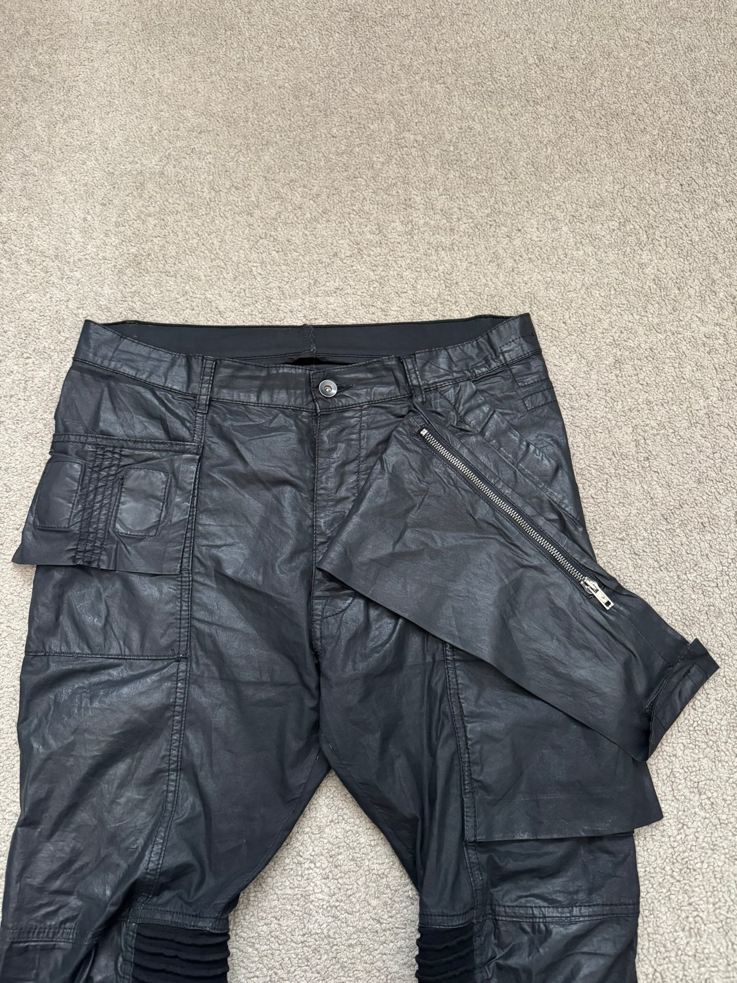 FW13 Rick Owens DRKSHDW "Plinth" Runway Waxed Memphis Biker Jeans