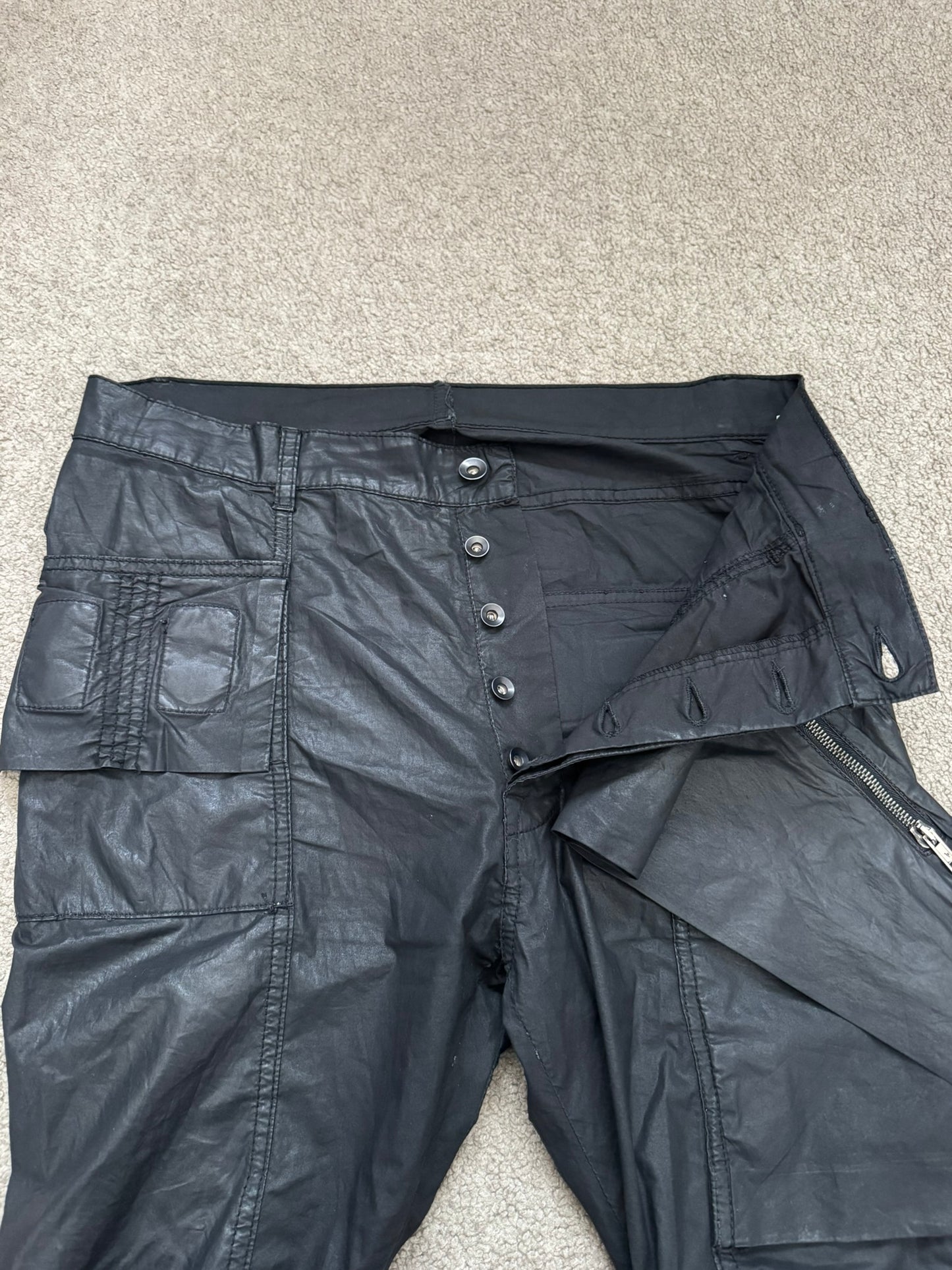 FW13 Rick Owens DRKSHDW "Plinth" Runway Waxed Memphis Biker Jeans