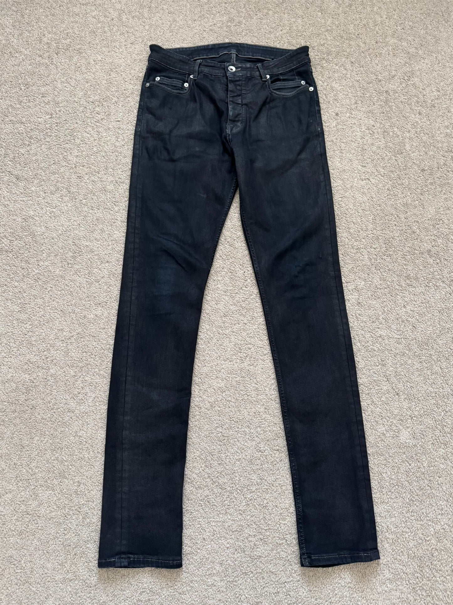 FW19 Rick Owens DRKSHDW Black Waxed Tyrone Cut Denim Jeans