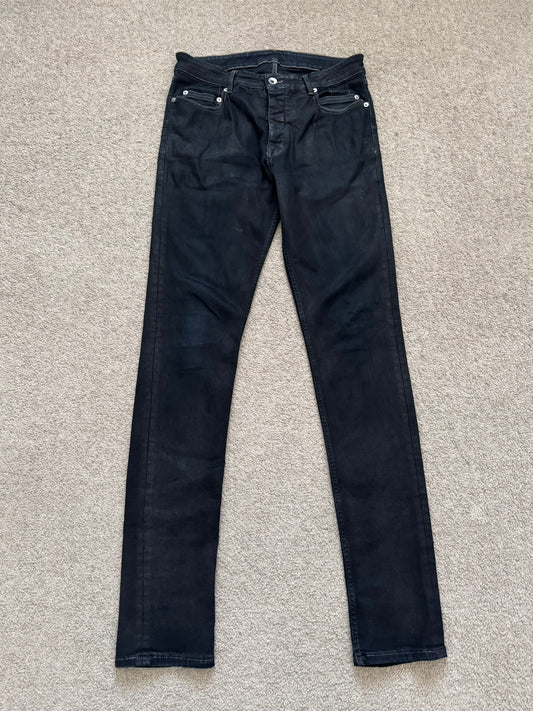 FW19 Rick Owens DRKSHDW Black Waxed Tyrone Cut Denim Jeans