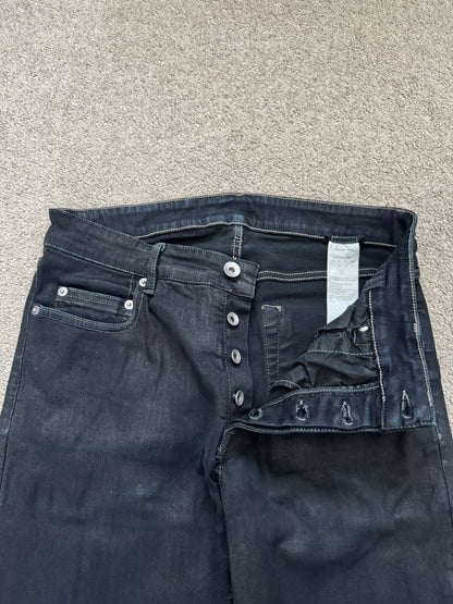FW19 Rick Owens DRKSHDW Black Waxed Tyrone Cut Denim Jeans