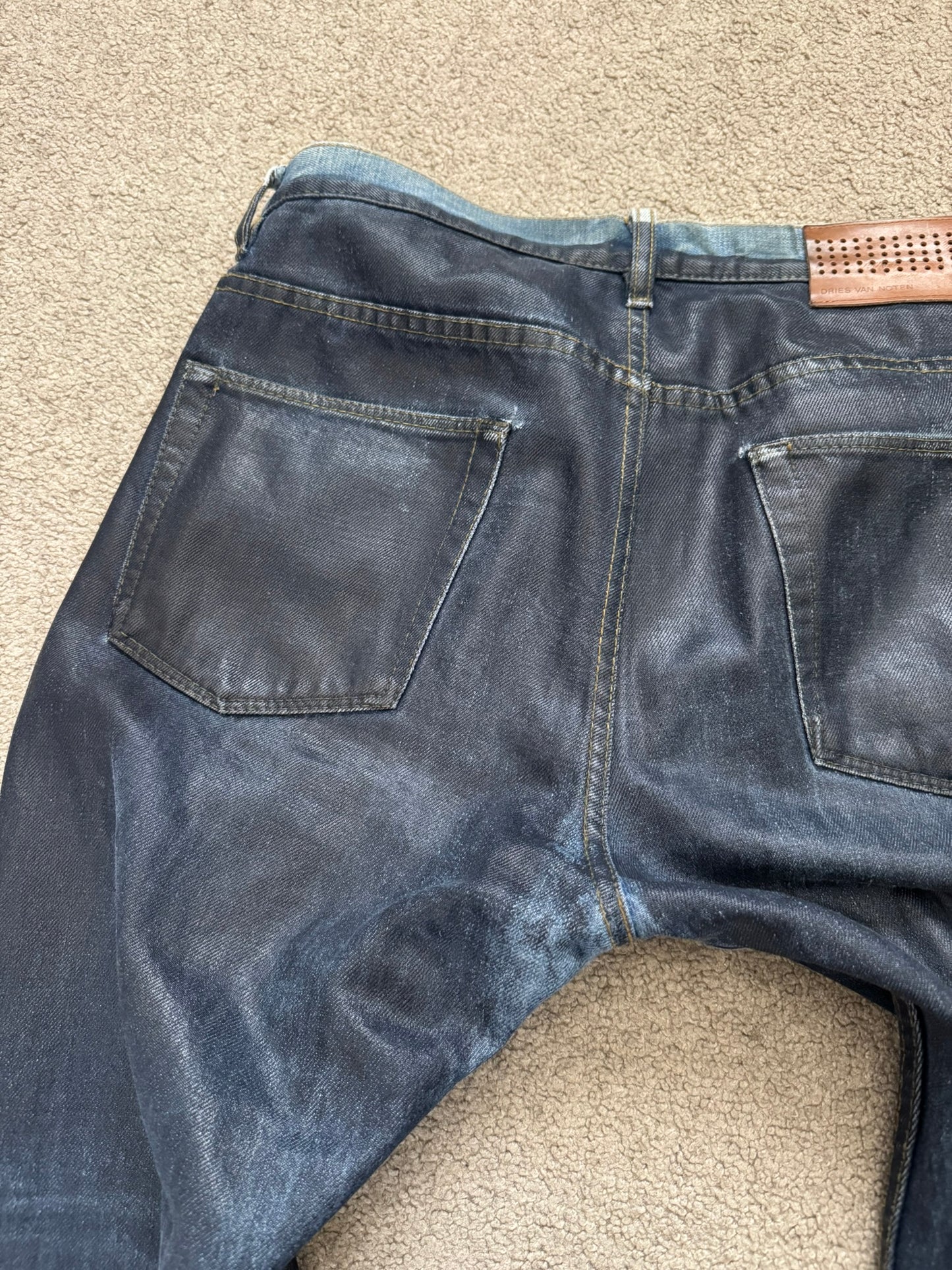 FW12 Dries Van Noten Runway "Cummerbund" Waxed Denim Jeans