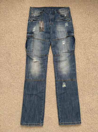 SS10 Balmain by Christophe Decarnin Distressed Cargo Denim Jeans