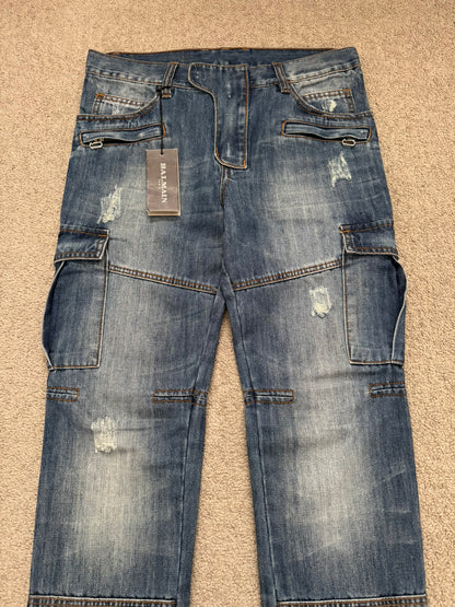 SS10 Balmain by Christophe Decarnin Distressed Cargo Denim Jeans