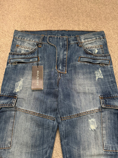 SS10 Balmain by Christophe Decarnin Distressed Cargo Denim Jeans