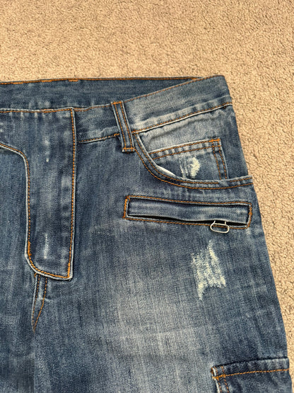 SS10 Balmain by Christophe Decarnin Distressed Cargo Denim Jeans