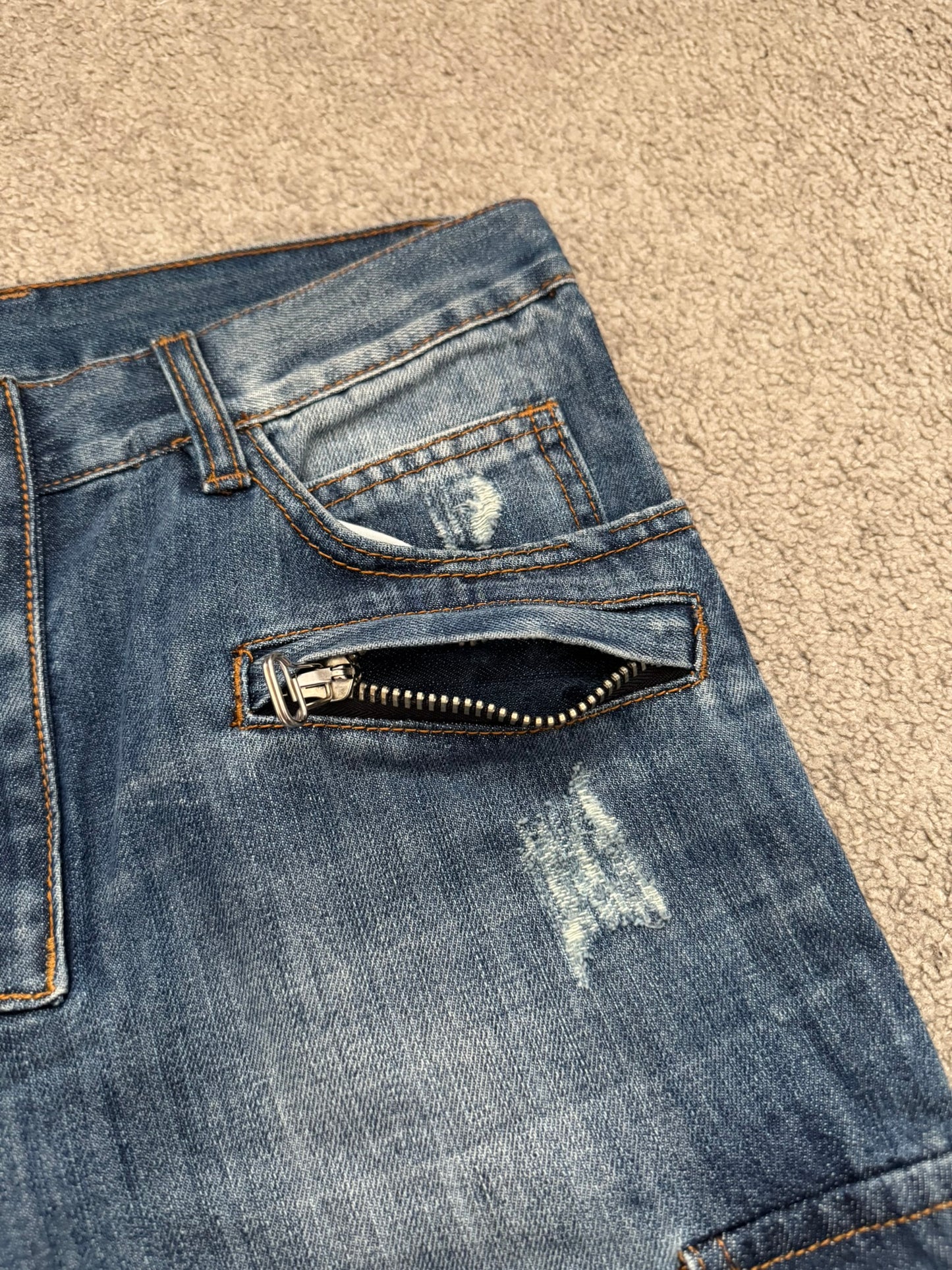 SS10 Balmain by Christophe Decarnin Distressed Cargo Denim Jeans