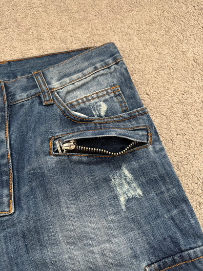 SS10 Balmain by Christophe Decarnin Distressed Cargo Denim Jeans