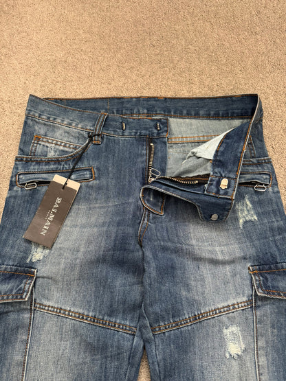 SS10 Balmain by Christophe Decarnin Distressed Cargo Denim Jeans