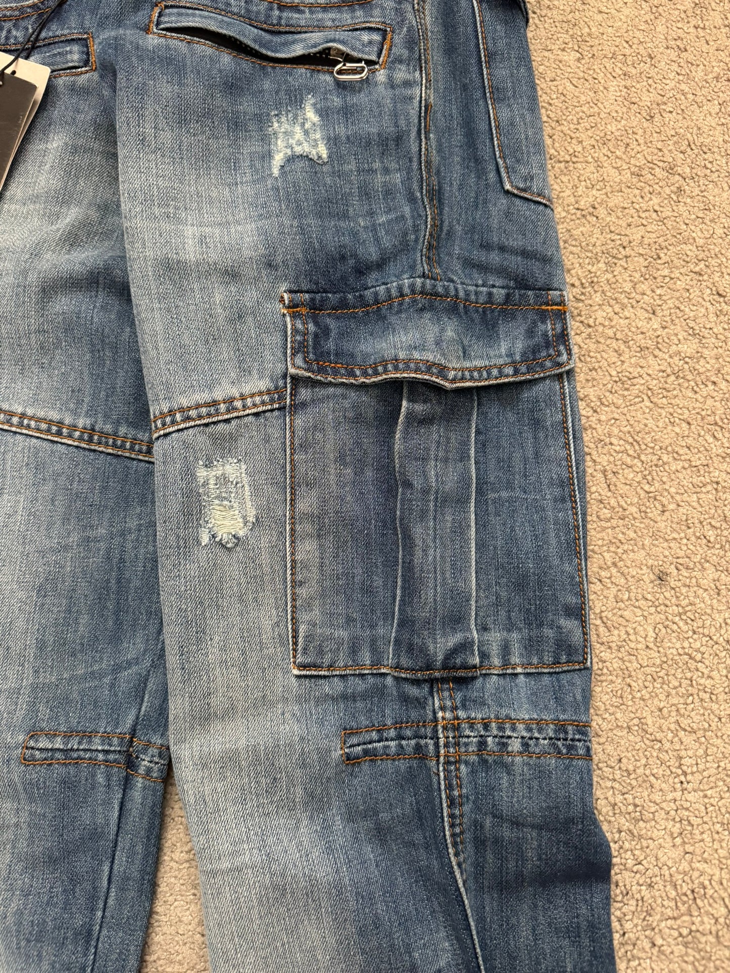 SS10 Balmain by Christophe Decarnin Distressed Cargo Denim Jeans