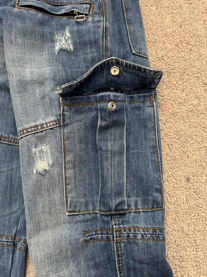 SS10 Balmain by Christophe Decarnin Distressed Cargo Denim Jeans