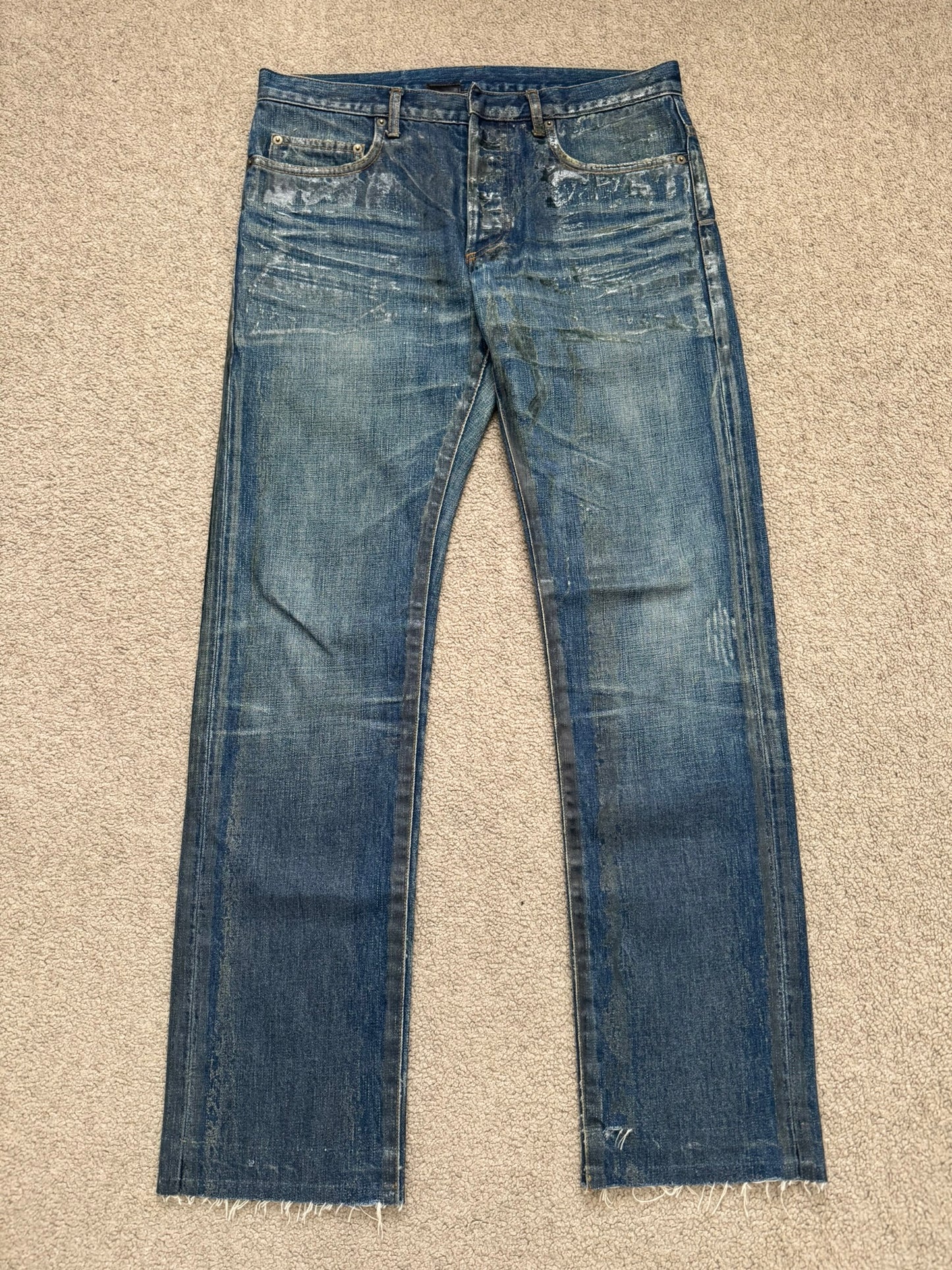 SS07 Dior Homme by Hedi Slimane "Luster" Blue Waxed Clawmark Denim Jeans