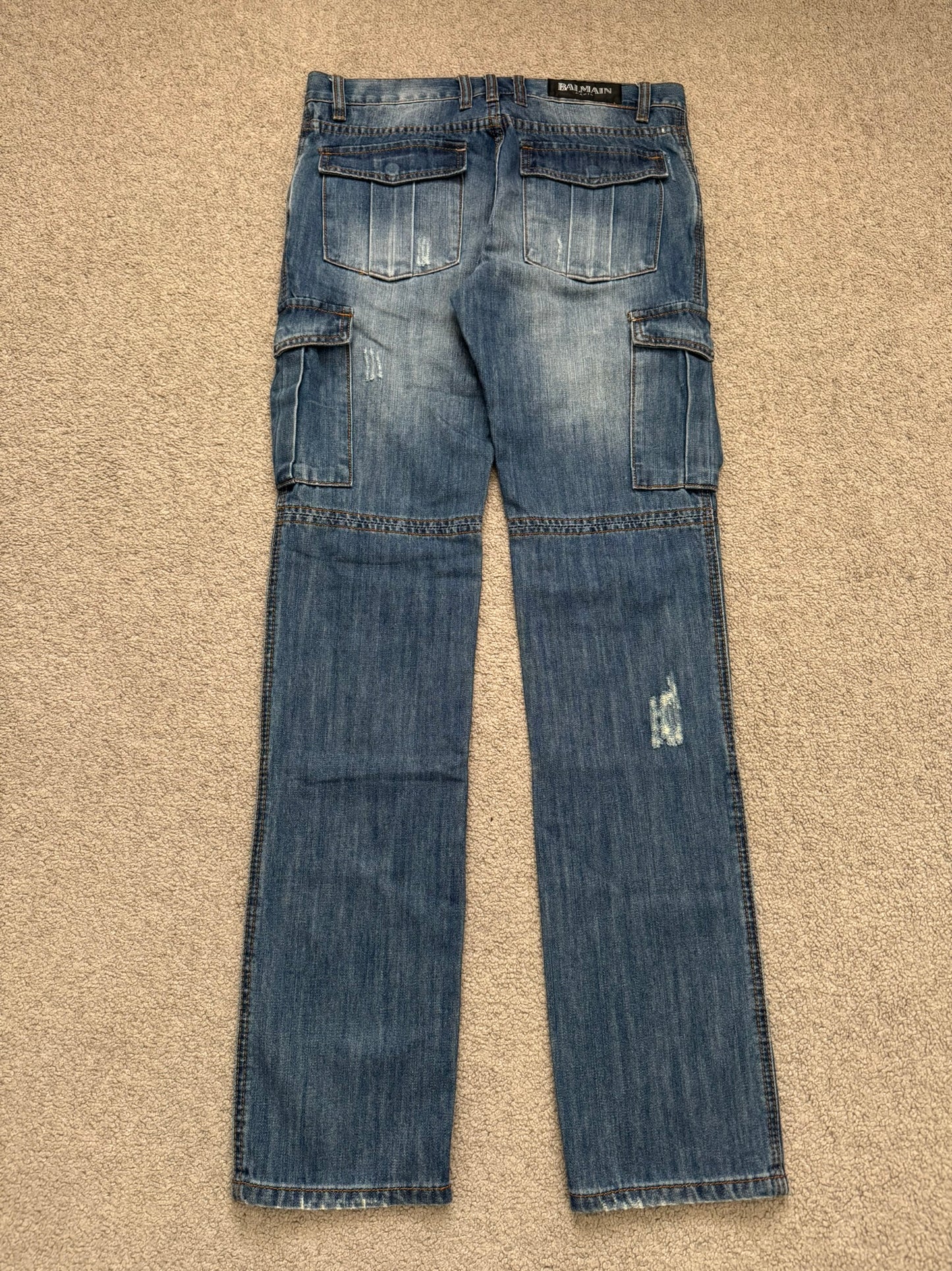 SS10 Balmain by Christophe Decarnin Distressed Cargo Denim Jeans