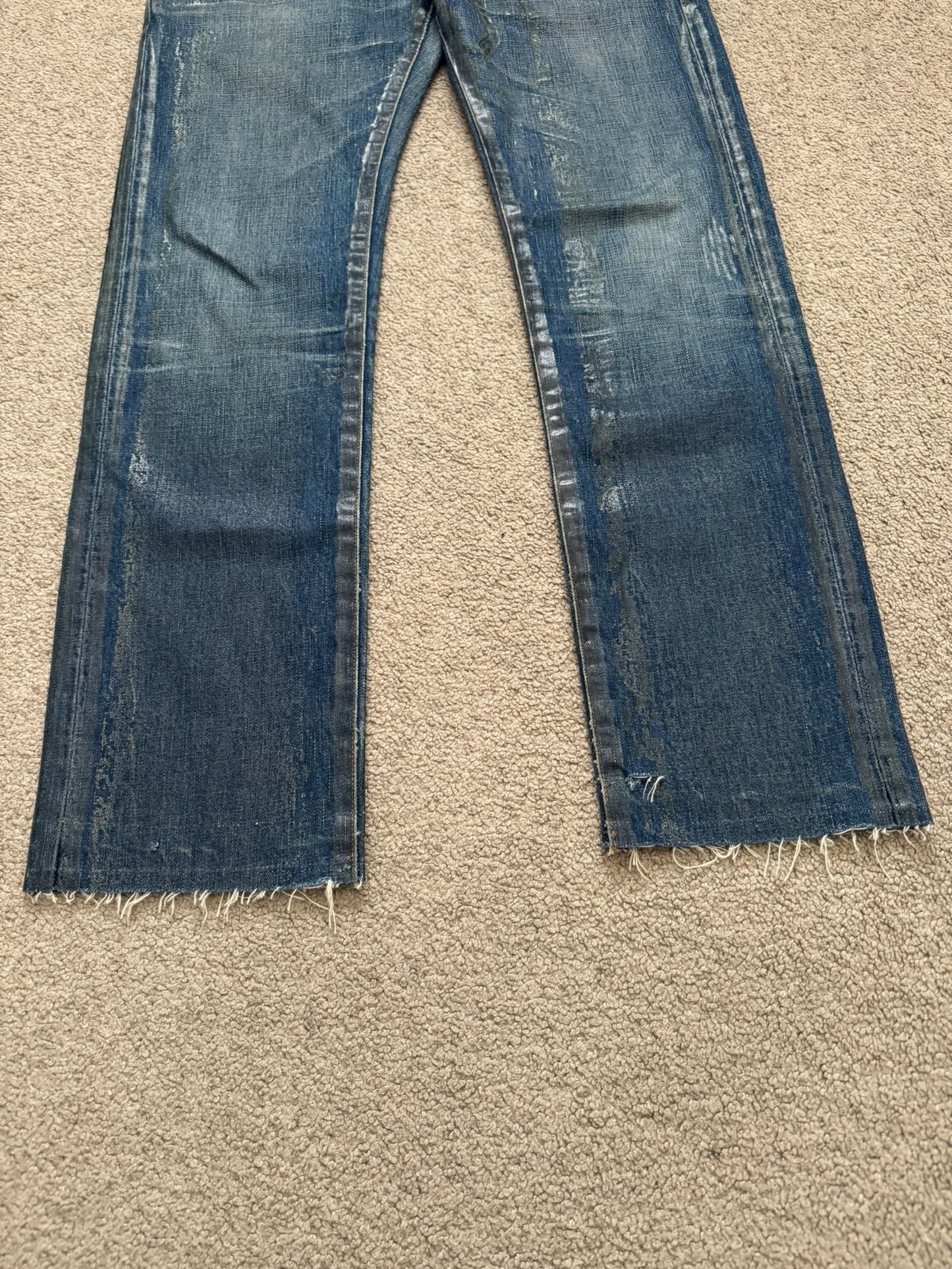 SS07 Dior Homme by Hedi Slimane "Luster" Blue Waxed Clawmark Denim Jeans