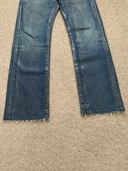 SS07 Dior Homme by Hedi Slimane "Luster" Blue Waxed Clawmark Denim Jeans